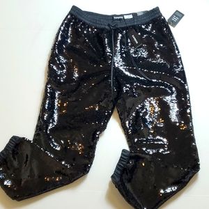 Express ankle high rise black sequin joggers